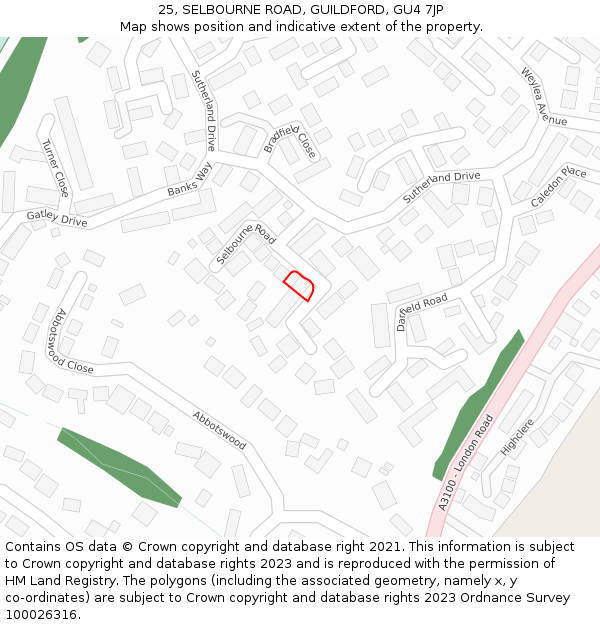 25, SELBOURNE ROAD, GUILDFORD, GU4 7JP: Location map and indicative extent of plot