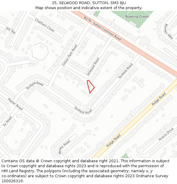 25, SELWOOD ROAD, SUTTON, SM3 9JU: Location map and indicative extent of plot