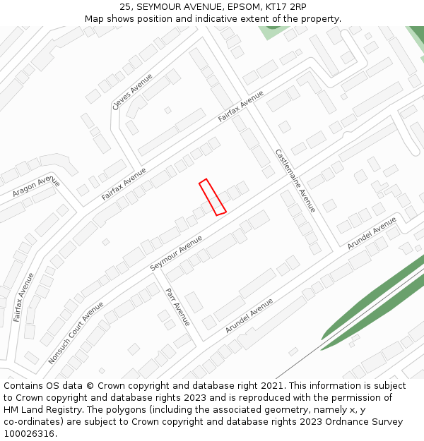 25, SEYMOUR AVENUE, EPSOM, KT17 2RP: Location map and indicative extent of plot