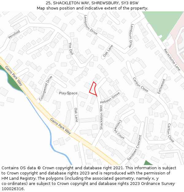 25, SHACKLETON WAY, SHREWSBURY, SY3 8SW: Location map and indicative extent of plot