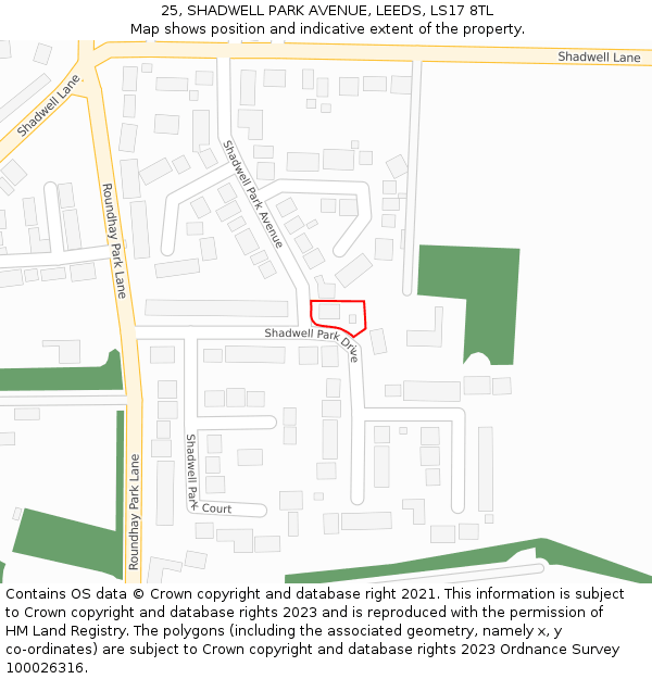 25, SHADWELL PARK AVENUE, LEEDS, LS17 8TL: Location map and indicative extent of plot