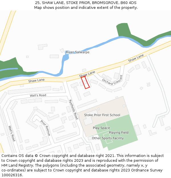 25, SHAW LANE, STOKE PRIOR, BROMSGROVE, B60 4DS: Location map and indicative extent of plot