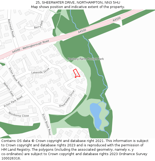 25, SHEERWATER DRIVE, NORTHAMPTON, NN3 5HU: Location map and indicative extent of plot