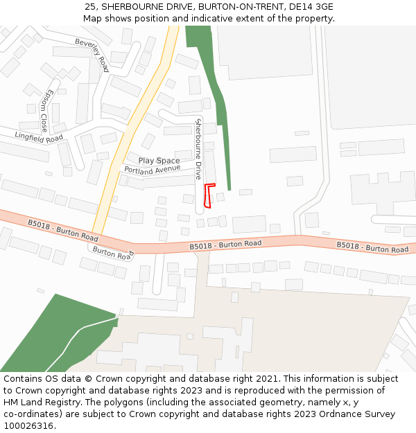 25, SHERBOURNE DRIVE, BURTON-ON-TRENT, DE14 3GE: Location map and indicative extent of plot