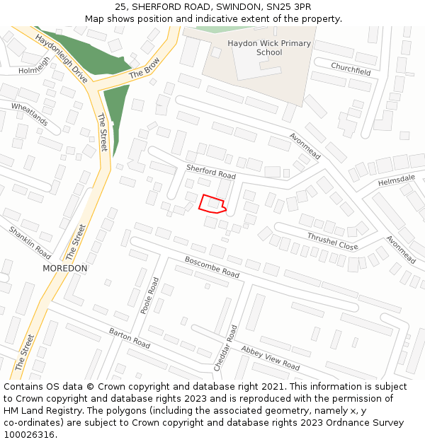 25, SHERFORD ROAD, SWINDON, SN25 3PR: Location map and indicative extent of plot