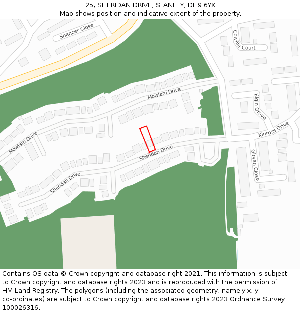 25, SHERIDAN DRIVE, STANLEY, DH9 6YX: Location map and indicative extent of plot