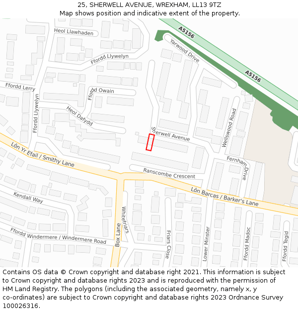 25, SHERWELL AVENUE, WREXHAM, LL13 9TZ: Location map and indicative extent of plot