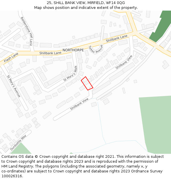 25, SHILL BANK VIEW, MIRFIELD, WF14 0QG: Location map and indicative extent of plot