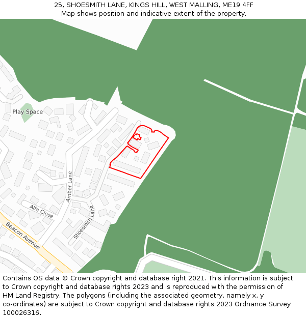 25, SHOESMITH LANE, KINGS HILL, WEST MALLING, ME19 4FF: Location map and indicative extent of plot