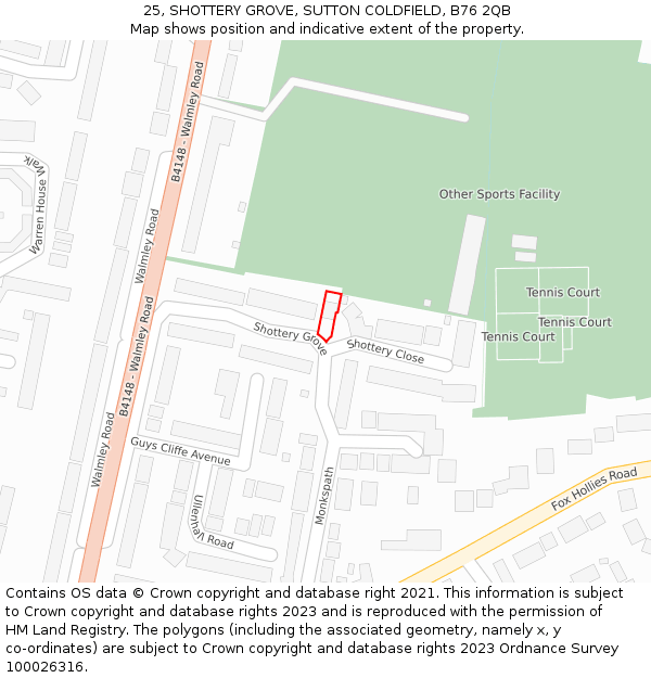 25, SHOTTERY GROVE, SUTTON COLDFIELD, B76 2QB: Location map and indicative extent of plot