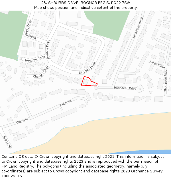 25, SHRUBBS DRIVE, BOGNOR REGIS, PO22 7SW: Location map and indicative extent of plot