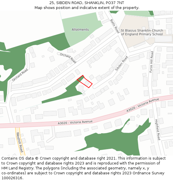 25, SIBDEN ROAD, SHANKLIN, PO37 7NT: Location map and indicative extent of plot