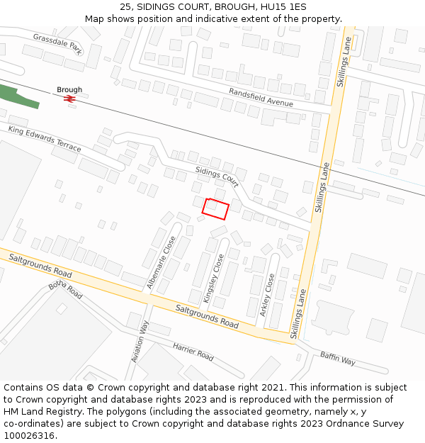 25, SIDINGS COURT, BROUGH, HU15 1ES: Location map and indicative extent of plot