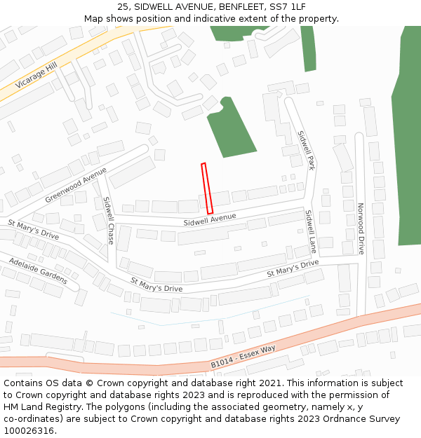 25, SIDWELL AVENUE, BENFLEET, SS7 1LF: Location map and indicative extent of plot