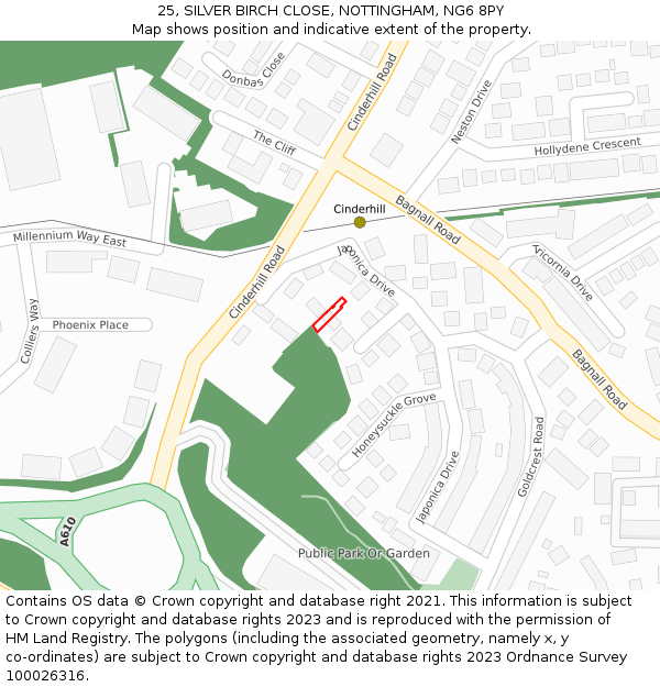 25, SILVER BIRCH CLOSE, NOTTINGHAM, NG6 8PY: Location map and indicative extent of plot