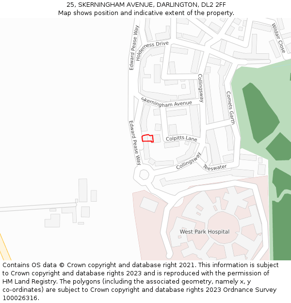 25, SKERNINGHAM AVENUE, DARLINGTON, DL2 2FF: Location map and indicative extent of plot