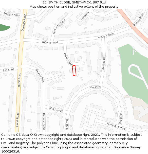 25, SMITH CLOSE, SMETHWICK, B67 6LU: Location map and indicative extent of plot
