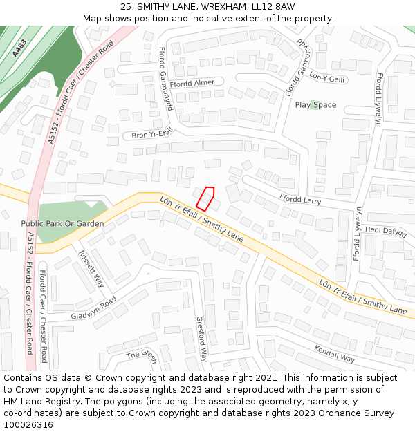 25, SMITHY LANE, WREXHAM, LL12 8AW: Location map and indicative extent of plot