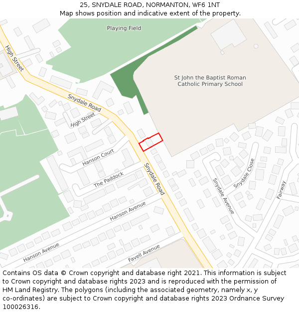 25, SNYDALE ROAD, NORMANTON, WF6 1NT: Location map and indicative extent of plot