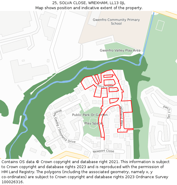 25, SOLVA CLOSE, WREXHAM, LL13 0JL: Location map and indicative extent of plot