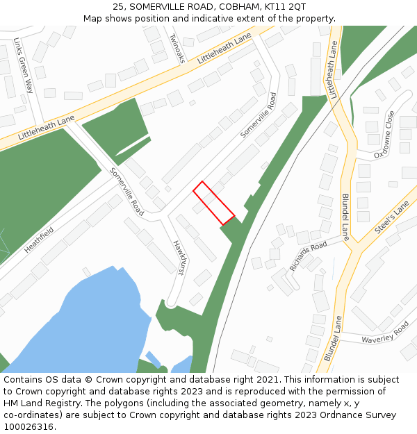 25, SOMERVILLE ROAD, COBHAM, KT11 2QT: Location map and indicative extent of plot