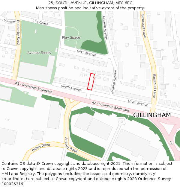 25, SOUTH AVENUE, GILLINGHAM, ME8 6EG: Location map and indicative extent of plot