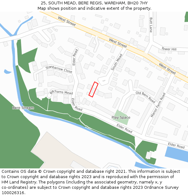 25, SOUTH MEAD, BERE REGIS, WAREHAM, BH20 7HY: Location map and indicative extent of plot