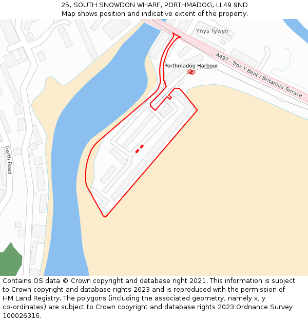 25, SOUTH SNOWDON WHARF, PORTHMADOG, LL49 9ND: Location map and indicative extent of plot