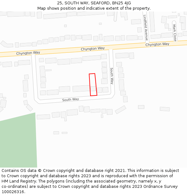 25, SOUTH WAY, SEAFORD, BN25 4JG: Location map and indicative extent of plot