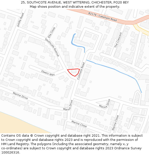 25, SOUTHCOTE AVENUE, WEST WITTERING, CHICHESTER, PO20 8EY: Location map and indicative extent of plot