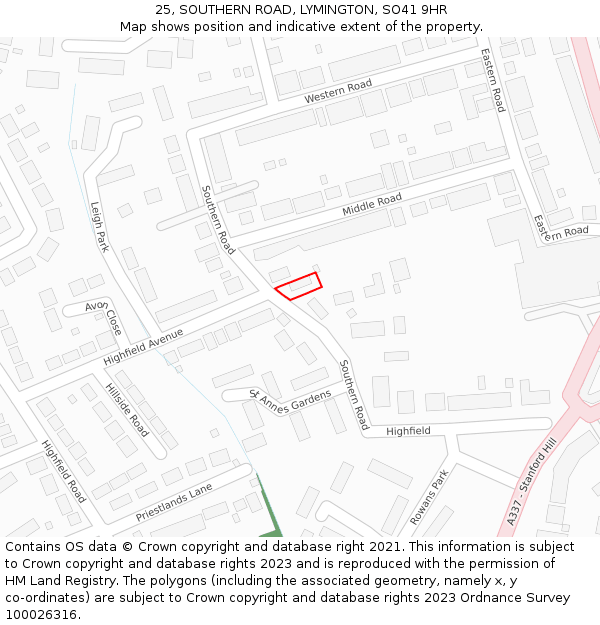 25, SOUTHERN ROAD, LYMINGTON, SO41 9HR: Location map and indicative extent of plot