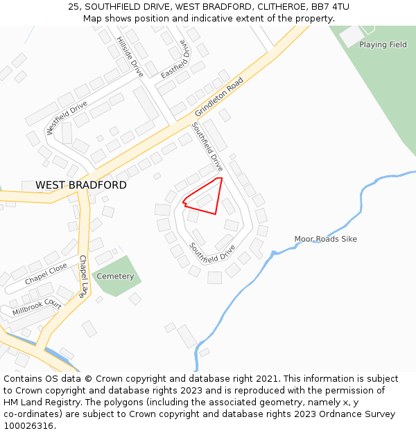 25, SOUTHFIELD DRIVE, WEST BRADFORD, CLITHEROE, BB7 4TU: Location map and indicative extent of plot