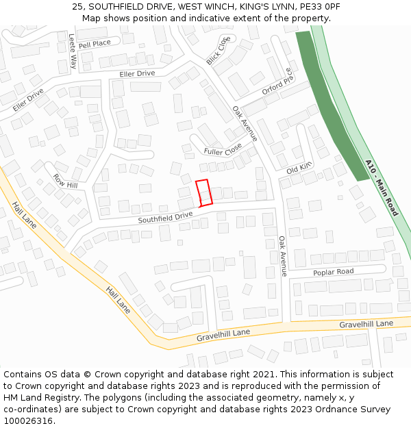 25, SOUTHFIELD DRIVE, WEST WINCH, KING'S LYNN, PE33 0PF: Location map and indicative extent of plot