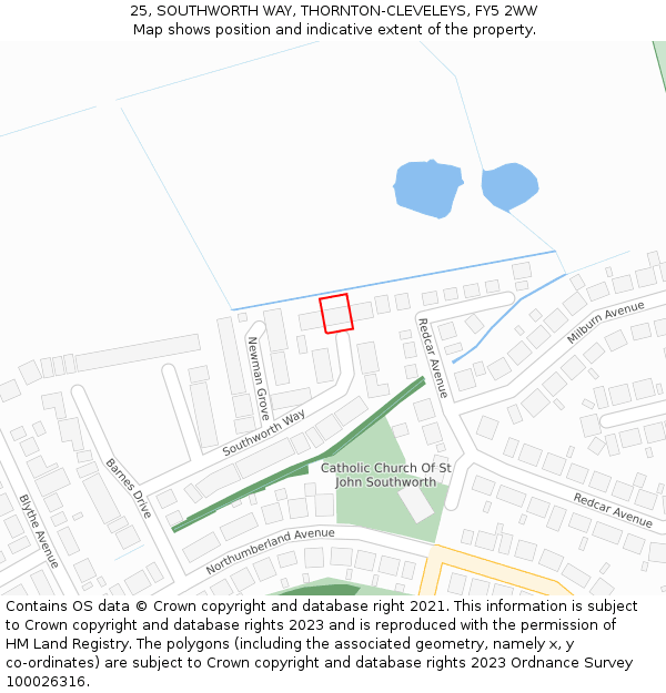 25, SOUTHWORTH WAY, THORNTON-CLEVELEYS, FY5 2WW: Location map and indicative extent of plot