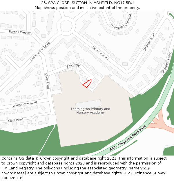 25, SPA CLOSE, SUTTON-IN-ASHFIELD, NG17 5BU: Location map and indicative extent of plot