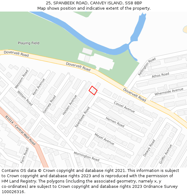 25, SPANBEEK ROAD, CANVEY ISLAND, SS8 8BP: Location map and indicative extent of plot