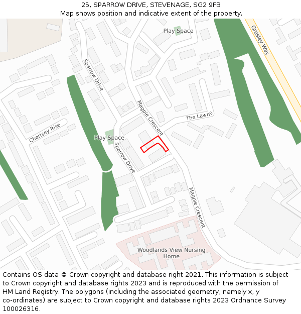 25, SPARROW DRIVE, STEVENAGE, SG2 9FB: Location map and indicative extent of plot