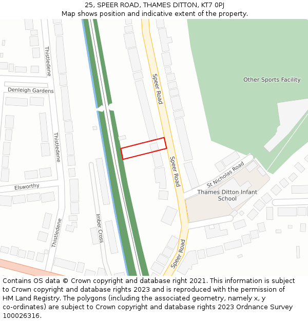 25, SPEER ROAD, THAMES DITTON, KT7 0PJ: Location map and indicative extent of plot