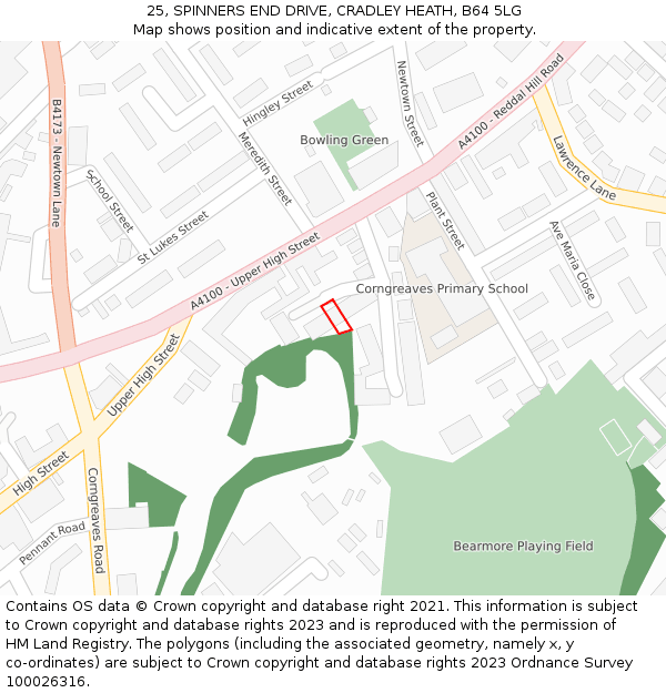 25, SPINNERS END DRIVE, CRADLEY HEATH, B64 5LG: Location map and indicative extent of plot