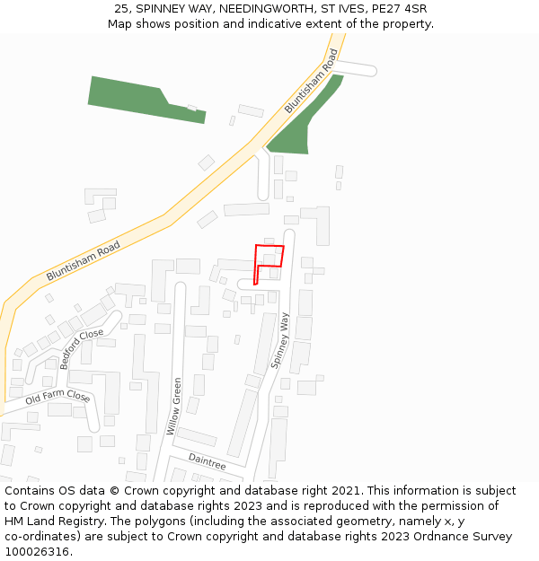 25, SPINNEY WAY, NEEDINGWORTH, ST IVES, PE27 4SR: Location map and indicative extent of plot