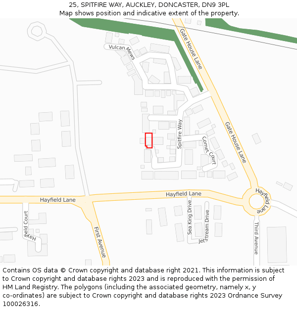 25, SPITFIRE WAY, AUCKLEY, DONCASTER, DN9 3PL: Location map and indicative extent of plot