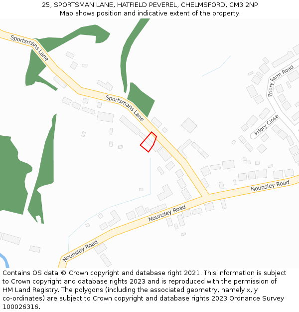 25, SPORTSMAN LANE, HATFIELD PEVEREL, CHELMSFORD, CM3 2NP: Location map and indicative extent of plot