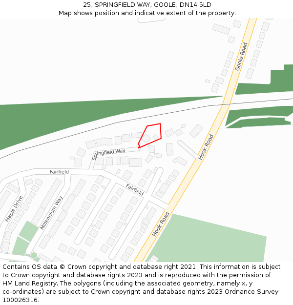 25, SPRINGFIELD WAY, GOOLE, DN14 5LD: Location map and indicative extent of plot