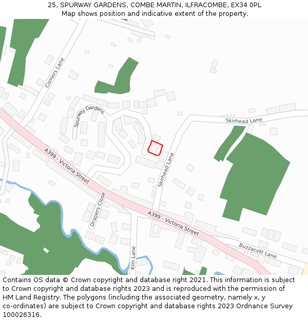 25, SPURWAY GARDENS, COMBE MARTIN, ILFRACOMBE, EX34 0PL: Location map and indicative extent of plot