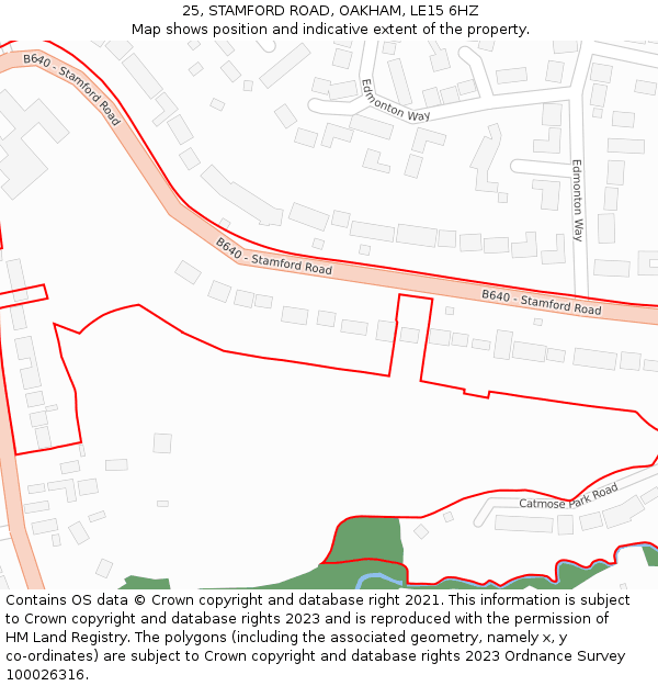 25, STAMFORD ROAD, OAKHAM, LE15 6HZ: Location map and indicative extent of plot