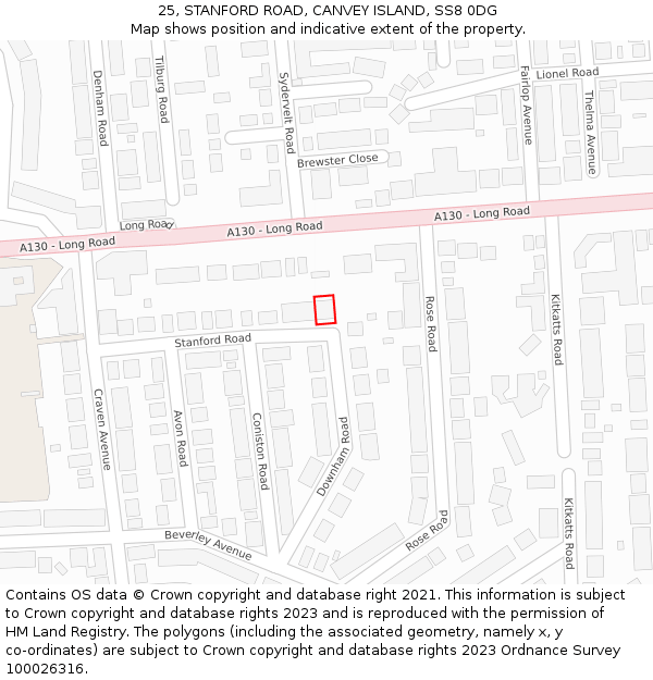 25, STANFORD ROAD, CANVEY ISLAND, SS8 0DG: Location map and indicative extent of plot