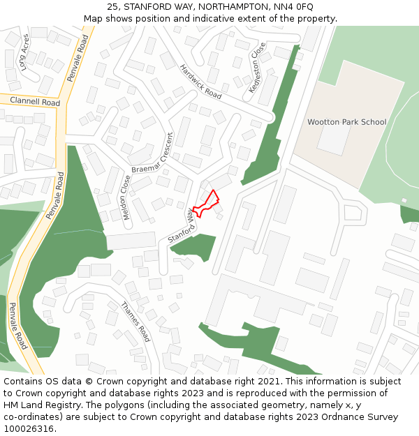 25, STANFORD WAY, NORTHAMPTON, NN4 0FQ: Location map and indicative extent of plot