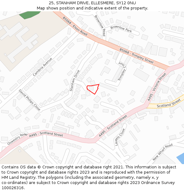 25, STANHAM DRIVE, ELLESMERE, SY12 0NU: Location map and indicative extent of plot