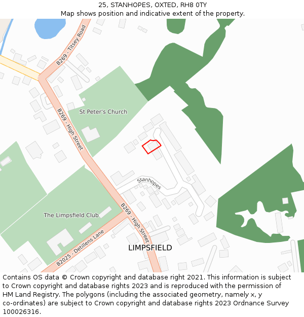 25, STANHOPES, OXTED, RH8 0TY: Location map and indicative extent of plot