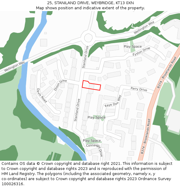 25, STANILAND DRIVE, WEYBRIDGE, KT13 0XN: Location map and indicative extent of plot